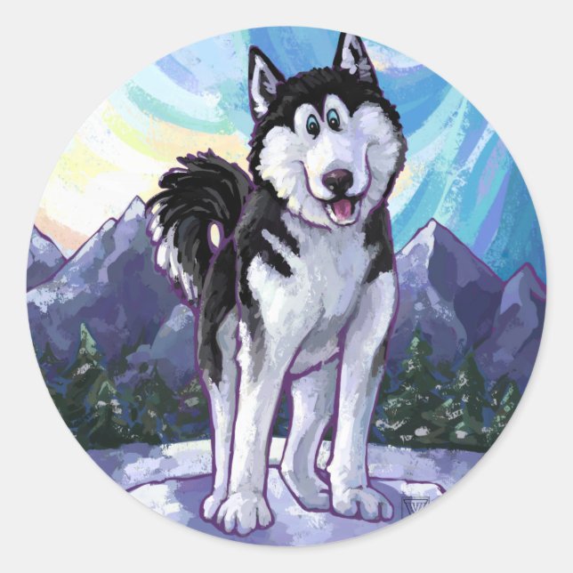Cute Husky Classic Round Sticker (Front)