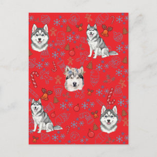 Cute Husky Dog Christmas Winter Seamless Pattern Postcard