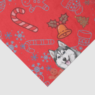 Cute Husky Dog Christmas Winter Seamless Pattern  Tissue Paper