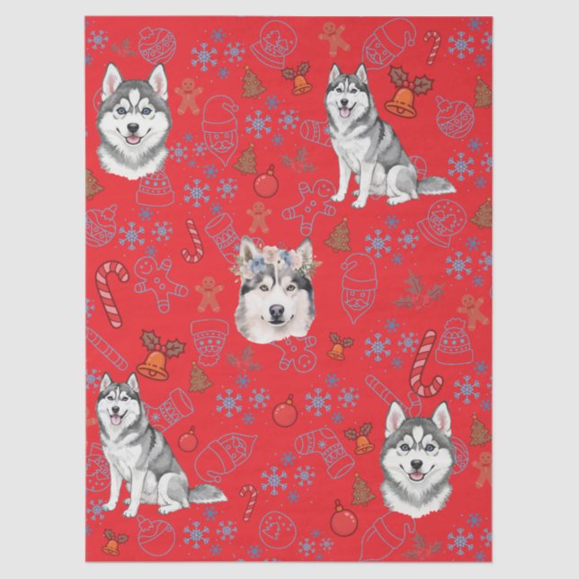 Cute Husky Dog Christmas Winter Seamless Pattern  Tissue Paper (Front)