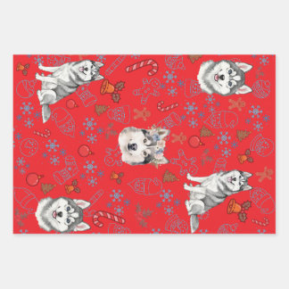 Cute Husky Dog Christmas Winter Seamless Pattern  Wrapping Paper Sheet