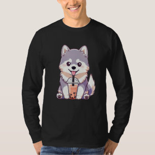 Cute Husky Dog Drinking Bubble Milk Tea  Dog T-Shirt