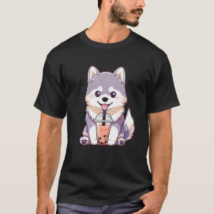 Cute Husky Dog Drinking Bubble Milk Tea  Dog T-Shirt