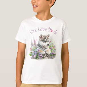 Cute Husky Dog Floral T-Shirt