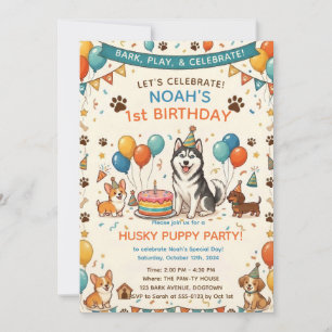 Cute Husky & Dog Friends Birthday Invitation