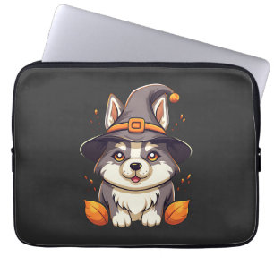 Cute Husky Dog in a Witch'S Hat  Halloween Laptop Sleeve