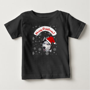 cute husky dog in santa claus hat baby T-Shirt