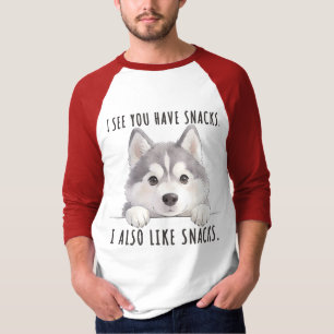Cute Husky Dog Snacks Quote Funny Minimalist T-Shirt