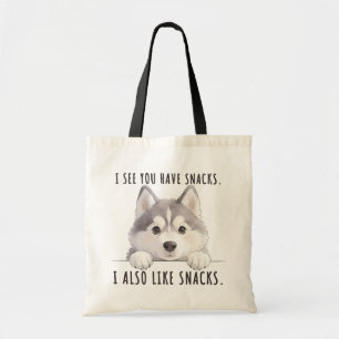 Cute Husky Dog Snacks Quote Funny Minimalist Tote Bag