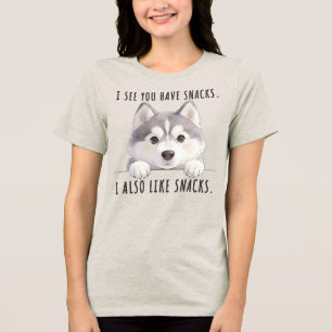 Cute Husky Dog Snacks Quote Funny Minimalist Tri-Blend Shirt