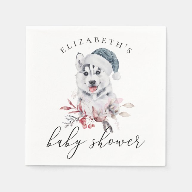 Cute husky dog. Winter animal boy baby shower Napkin (Front)