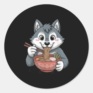 Cute Husky Eating Ramen Japanese Kawaii Dog Noodle Classic Round Sticker