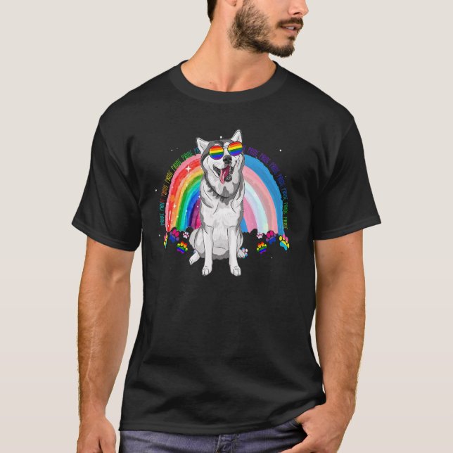 Cute Husky Gay Pride Lgbt Rainbow Flag Sunglasses  T-Shirt (Front)