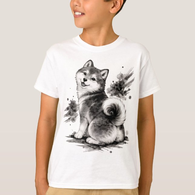 【Cute Husky Japanese Ink Kids T-Shirt】 T-Shirt (Front)