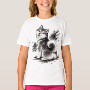 【Cute Husky Japanese Ink Kids T-Shirt】 T-Shirt