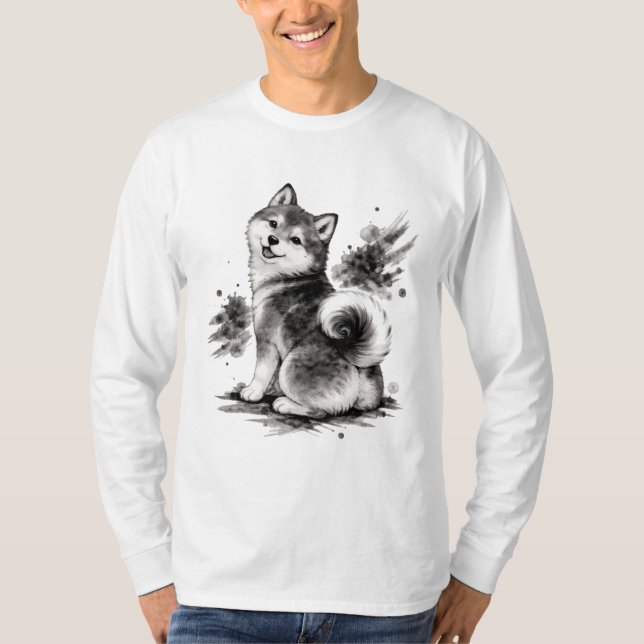 【Cute Husky Japanese Ink Long Sleeve Tee】 T-Shirt (Front)