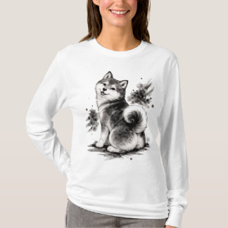 【Cute Husky Japanese Ink Long Sleeve Tee】 T-Shirt