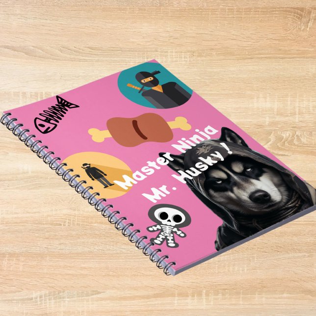Cute Husky Ninja Notebook Personalised Pink Cover (Creator Uploaded)