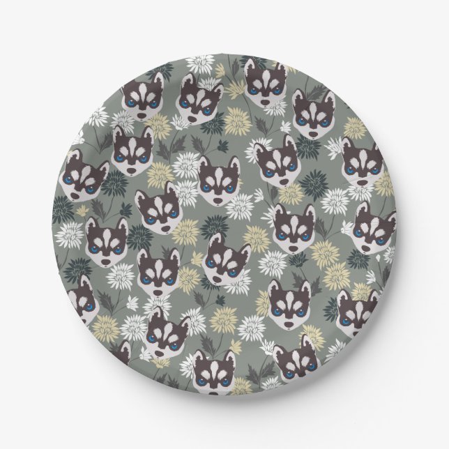 Cute Husky Paper Plates (Front)