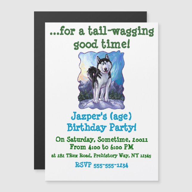 Cute Husky Party Magnetic Invitation (Front/Back)