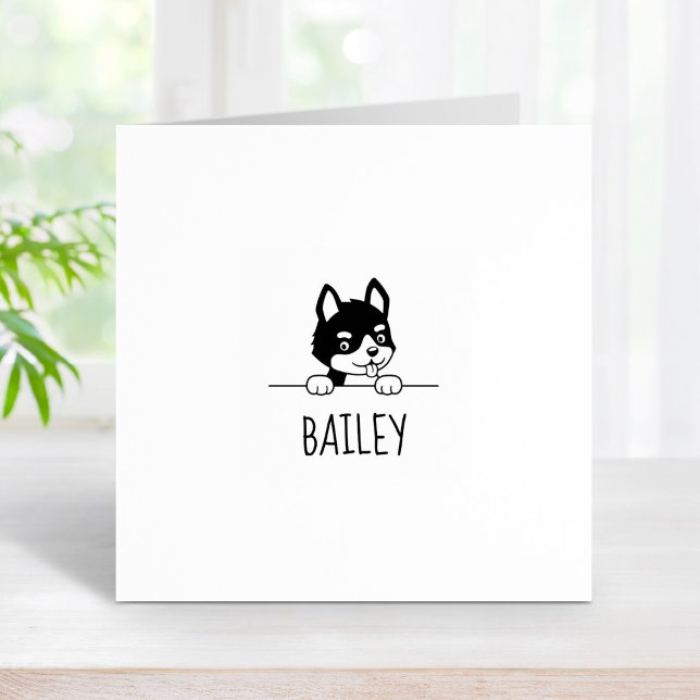 Cute Husky Pup Custom Name Rubber Stamp (Creator Uploaded)
