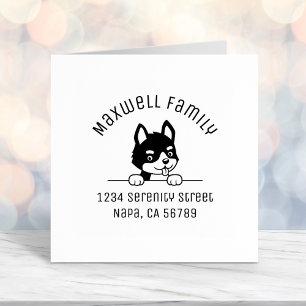 Cute Husky Puppy Arch Family Address Self-inking Stamp