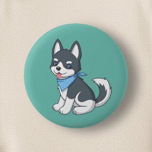 Cute Husky Puppy Dog on Green 6 Cm Round Badge