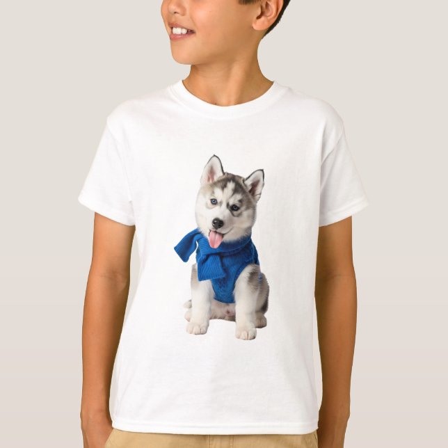 Cute Husky Puppy in Blue Sweater Kids (Front)