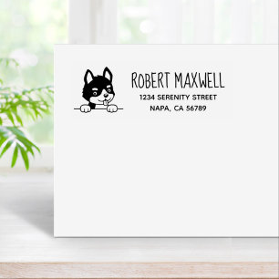 Cute Husky Puppy Return Address Rubber Stamp