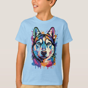 Cute Husky - Siberian Husky Dog Colourful - Husky T-Shirt