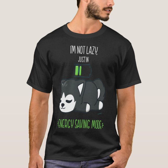 Cute Husky Sleeping With Battery T-Shirt (Front)
