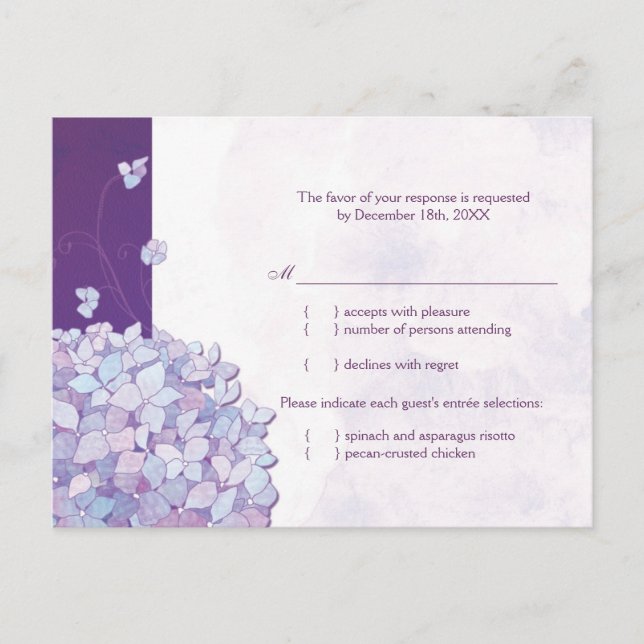 Cute Hydrangea Wedding Entree Choice RSVP Card (Front)