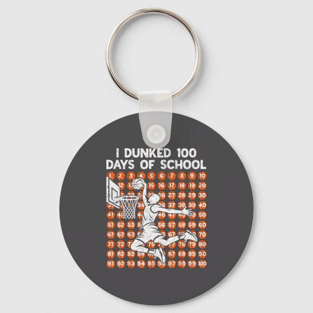 Cute I 100 Basketball School 100 Days 100th Dunked Key Ring (Front)