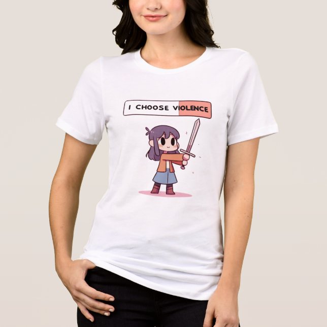 Cute "I Choose Violence" Pixel Art Girl with Sword Tri-Blend Shirt (Front)