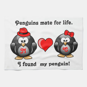 Cute I Found My Penguin Mate for Life Red Heart Tea Towel