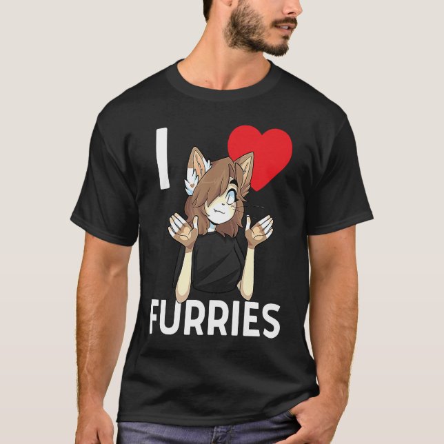 Cute I Heart Furries Furry Fandom Love T-Shirt (Front)