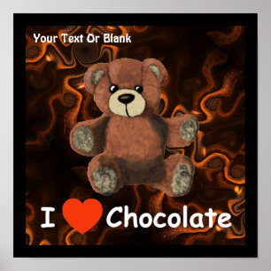 Cute I Heart (Love) Chocolate Teddy Bear Poster