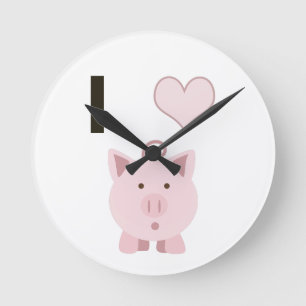 Cute I heart pigs Desgin Round Clock