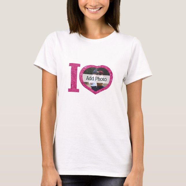 Cute I heart pink glitter love photo frame artsy T-Shirt (Front)