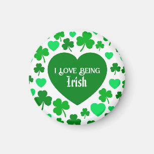 Cute I Love Being Irish Hearts and Shamrocks Green Magnet