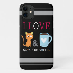  Cute I Love Cats and Coffee Black Case-Mate iPhone Case