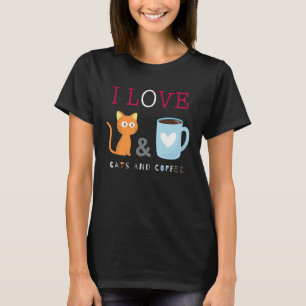 Cute I Love Cats and Coffee Black T-Shirt