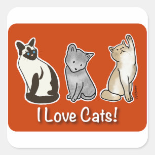 Cute I Love Cats! Square Sticker