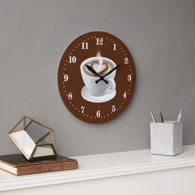 Cute I love coffee bar Large Clock (Office)