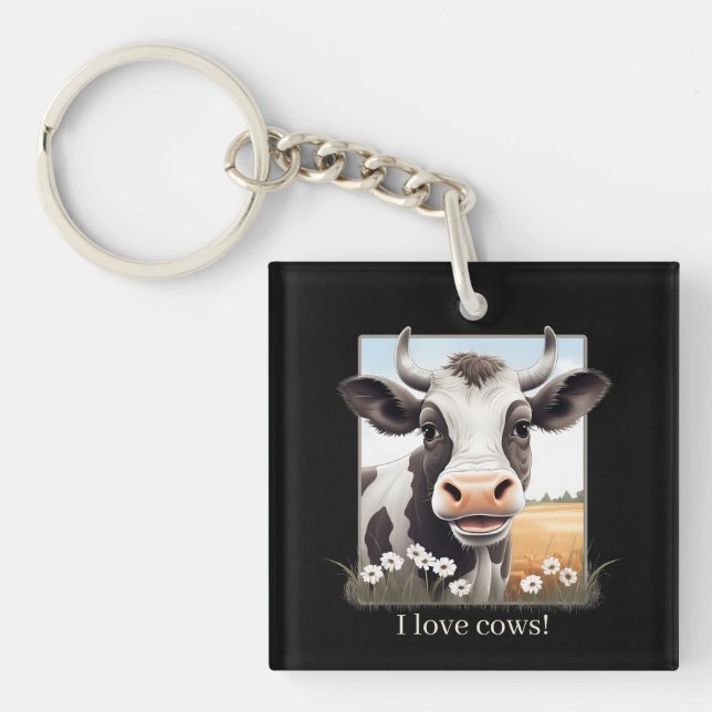 Cute I love cows customisable  Key Ring (Front)