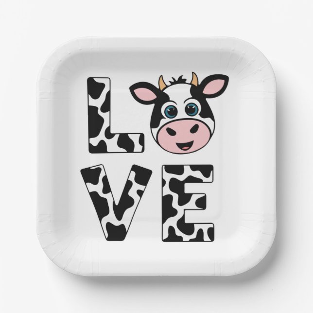 Cute I Love Cows Paper Plate (Front)