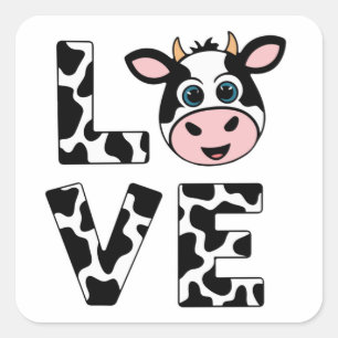 Cute I Love Cows Square Sticker