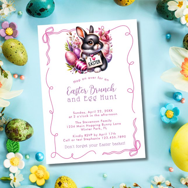 Cute I Love Easter Bunny Eggs Pink Easter Brunch Invitation (Creator Uploaded)