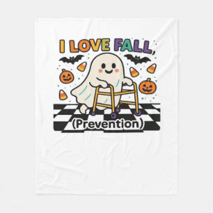 Cute I Love Fall Prevention Physical Therapy Ghost Fleece Blanket