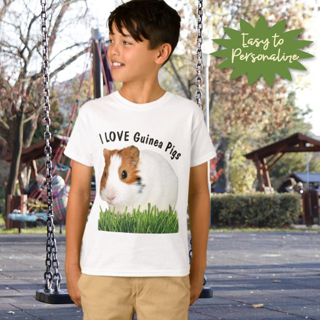 Cute I LOVE Guinea Pigs Brown White Custom Text  T-Shirt (A sweet gift idea for the back to school or any special occasion.)